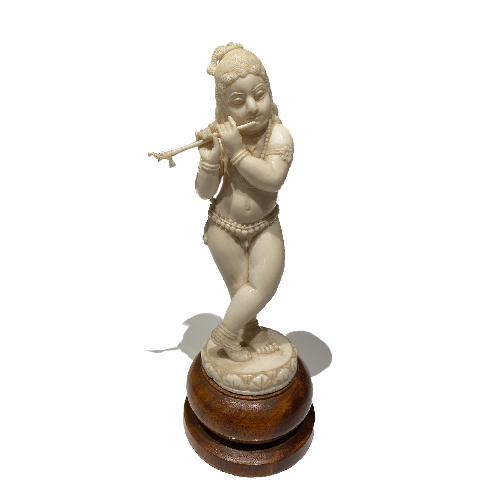 Krishna jouant de la flute, ivoire Anglo-Indien, fin du  19me Sicle