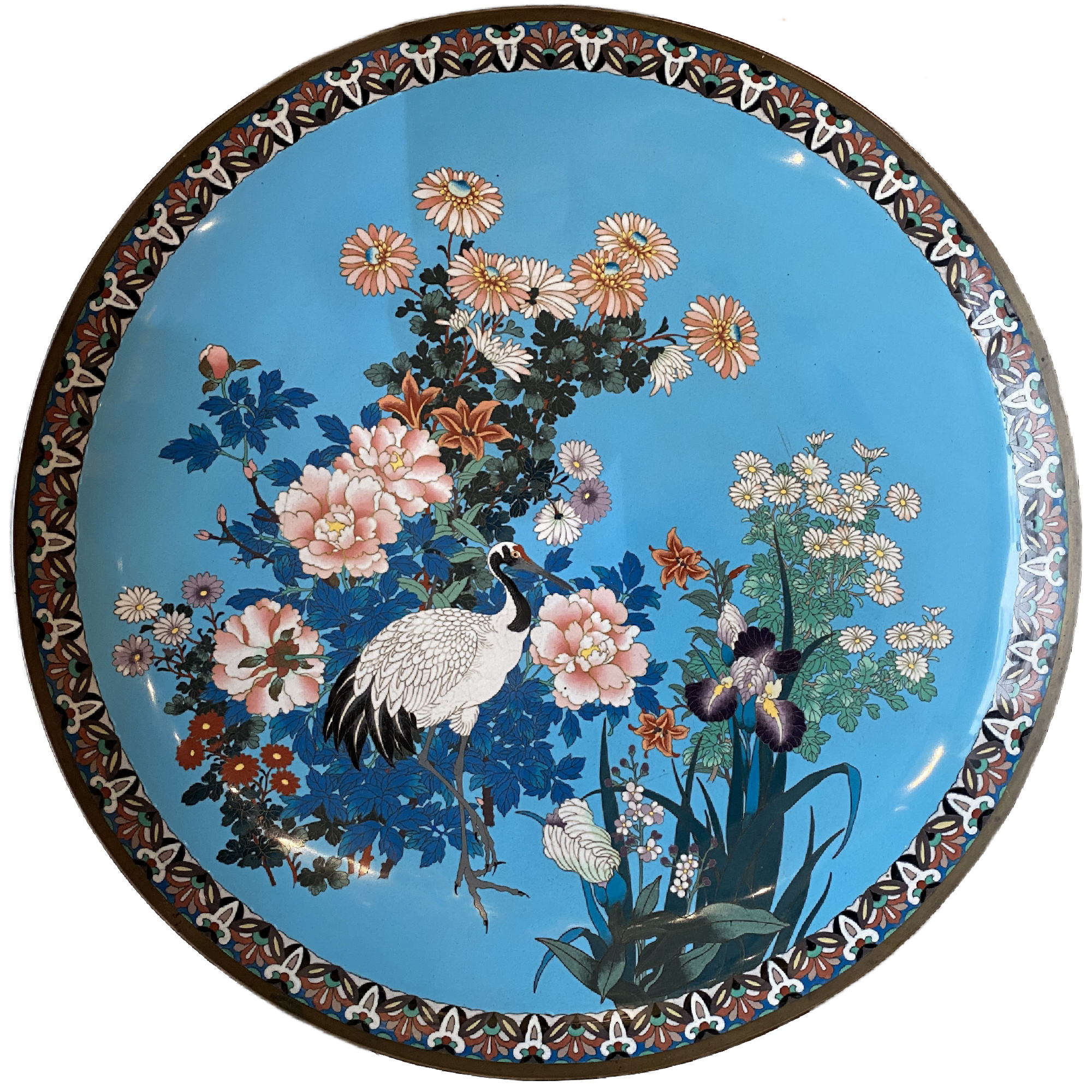 Japon, trs grand plat en maux cloisonn, XIXe sicle.