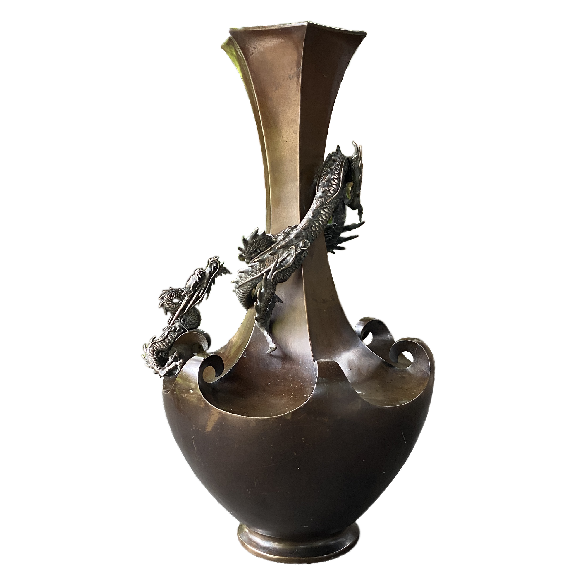 Vendu Japon, Vase en bronze  dcor de dragons, poque Meiji, vers 1880