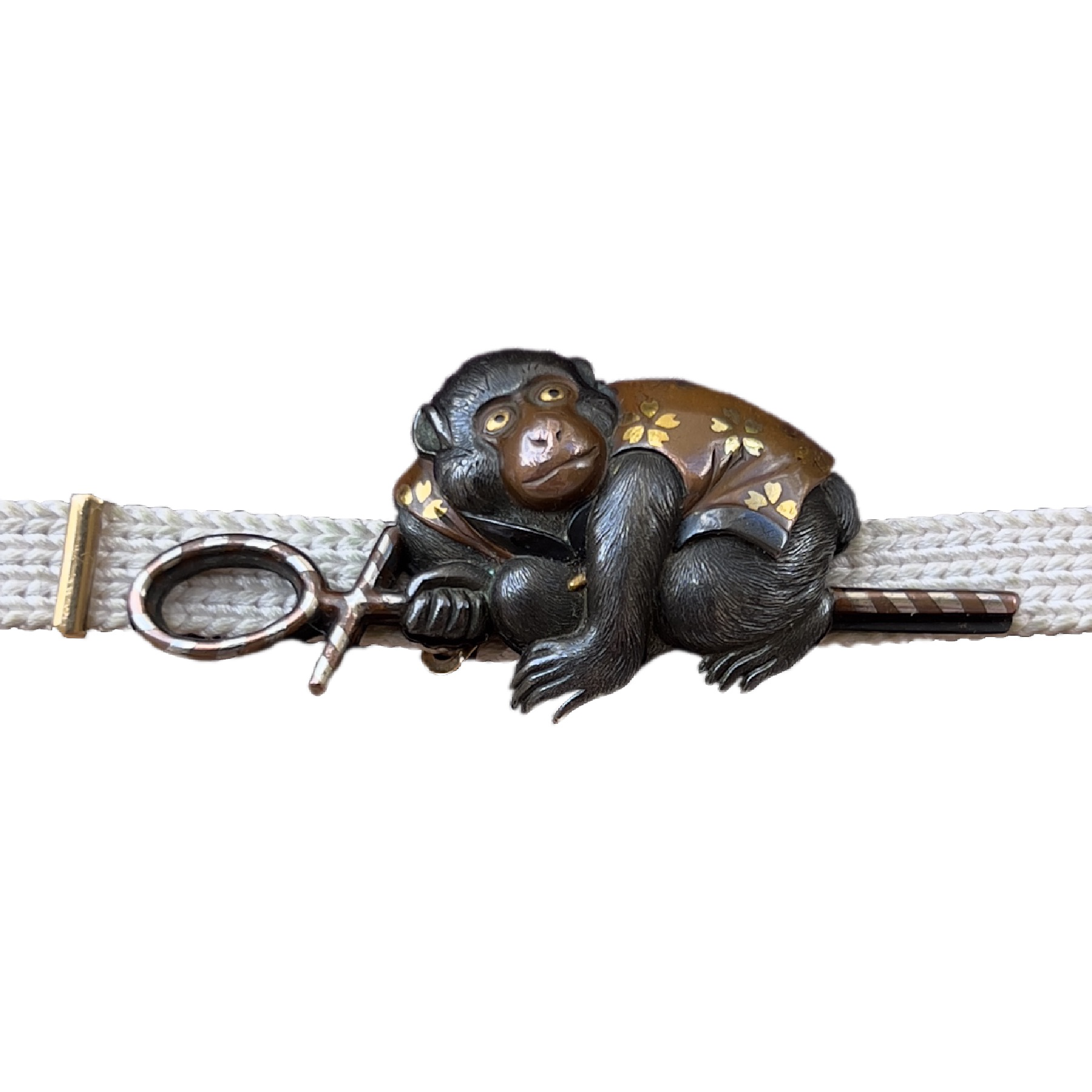 Vendu Japon, Obidome en forme de singe sur un cerceau, Katsura Mitsuharu, 1871-1962.