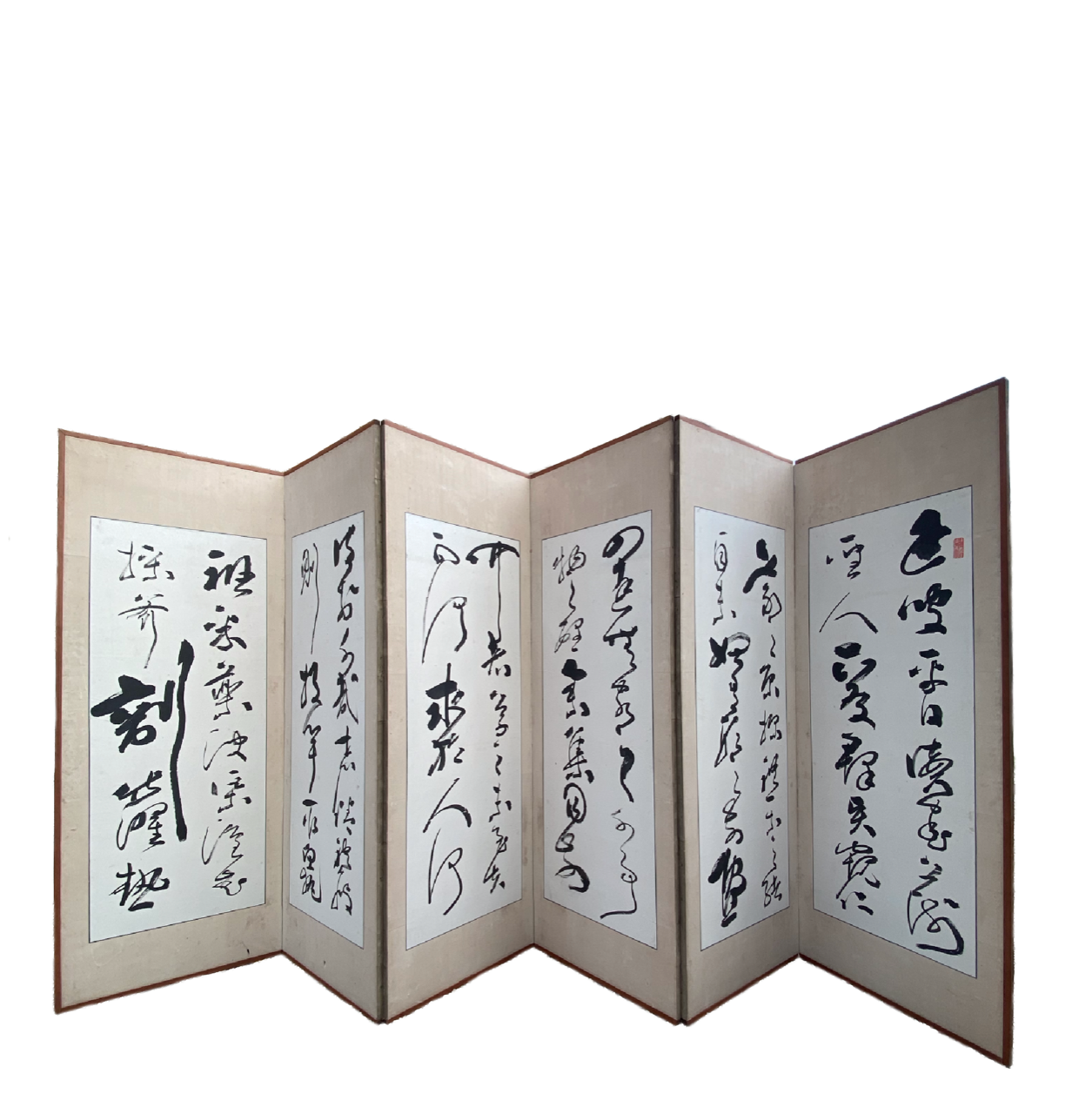 Paire de paravents à 6 feuilles ornés d'une suite de calligraphies  par Takabayashi Nobuyoshi  高林信好 (1819-1897), Japon, 1878,  19ème siècle.