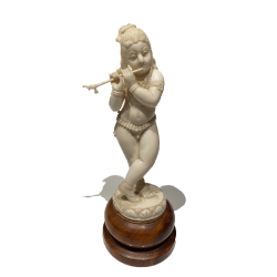 Krishna jouant de la flute, ivoire Anglo-Indien, fin du 19ème Siècle