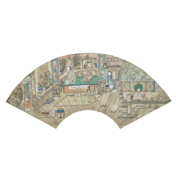 Chine, peinture sur feuille d'éventail, époque Qing, 18ème siècle.