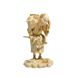 Vendu Japon, Okimono en ivoire, ramasseur de grenouilles, époque Meiji, 19ème siècle
