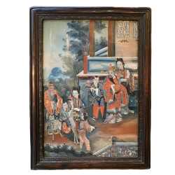 Chine, peinture en fixé sous verre représentant les 3 âges de la vie, 19ème siècle