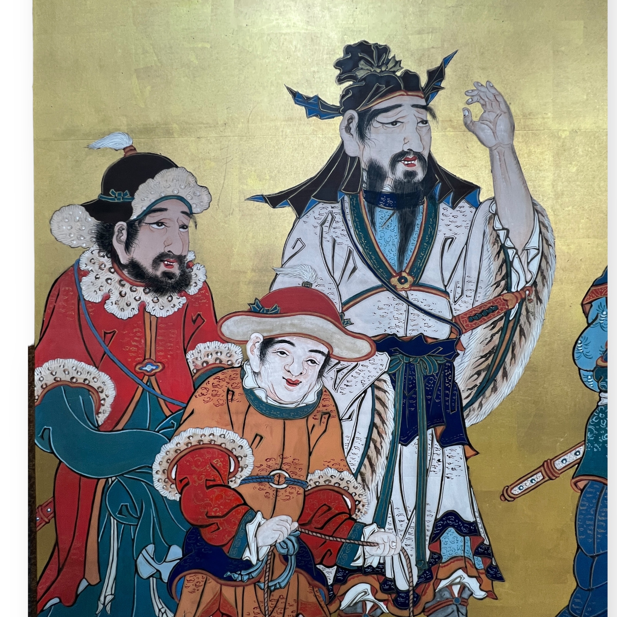 Japon, Paravent  deux feuilles, Les marchands Chinois, poque Edo.