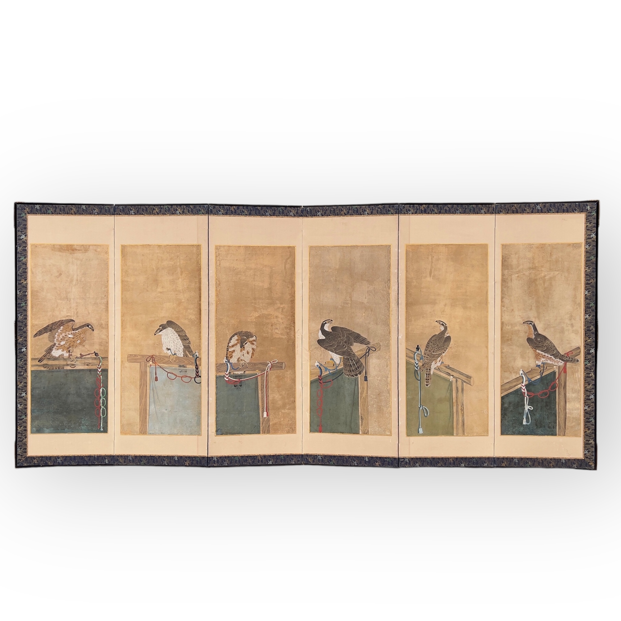 Paravent  six feuilles, Kayo Zu, Faucons sur un perchoir, cole de Soga, poque Edo, XVIIIᵉ sicle ( 2 )