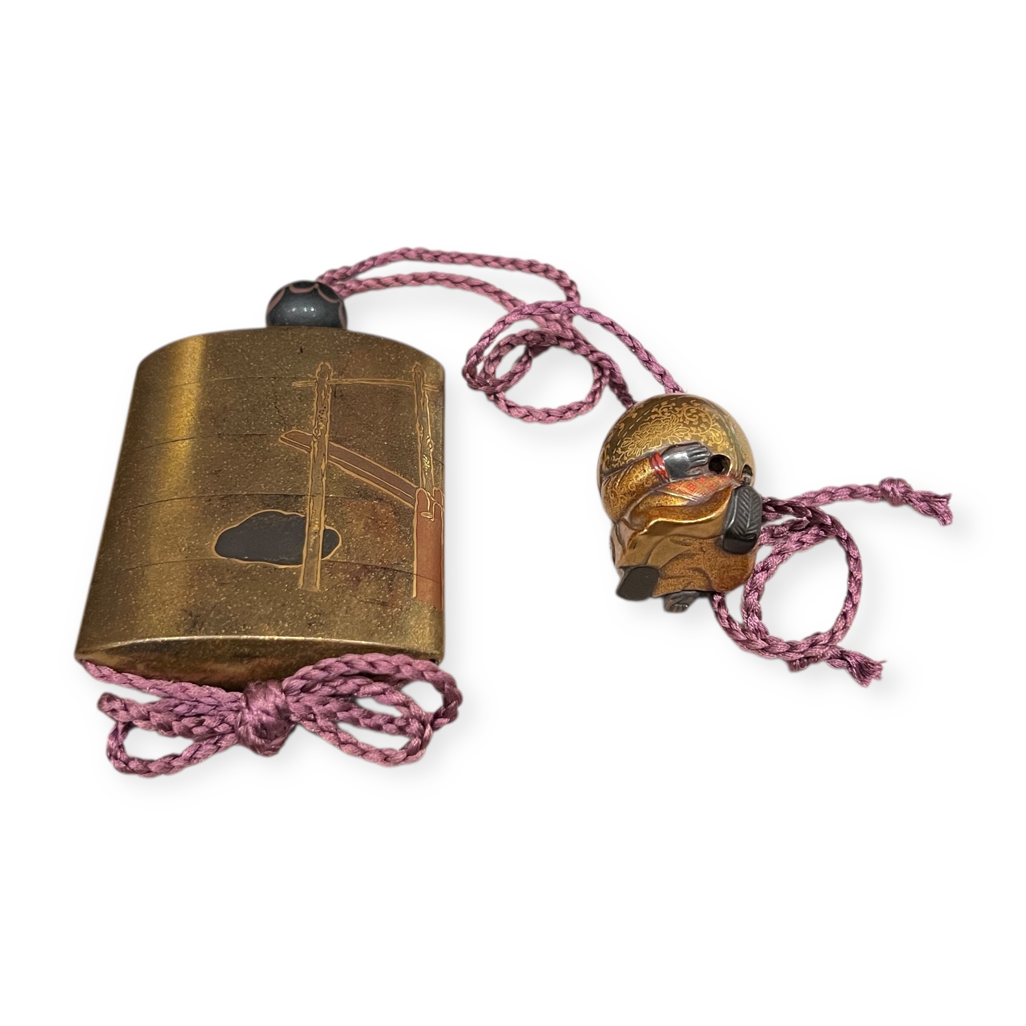 Inrō en laque sign Shibata Zeshin, reprsentant Daikoku fumant, Japon, poque Edo