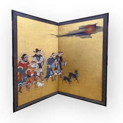 Japon, Paravent  deux feuilles, Les marchands Chinois, poque Edo.