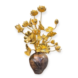 Vendu/ sold Ensemble de 26 fleurs et feuilles de lotus en bois dor, Japon, poque Showa.