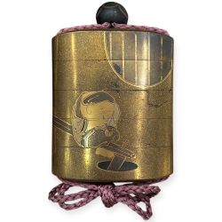 Inrō en laque sign Shibata Zeshin, reprsentant Daikoku fumant, Japon, poque Edo