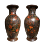 Japon, Paire de grands vases en cloisonn de laque sur porcelaine, poque Meiji.